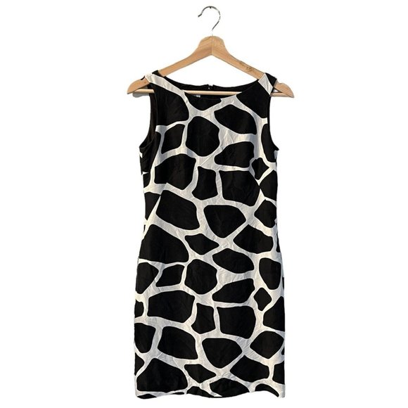Talbots Pure Silk Dress Size 2 Petite Sheath Giraffe Print Fully Lined Boat Neck - Picture 1 of 6